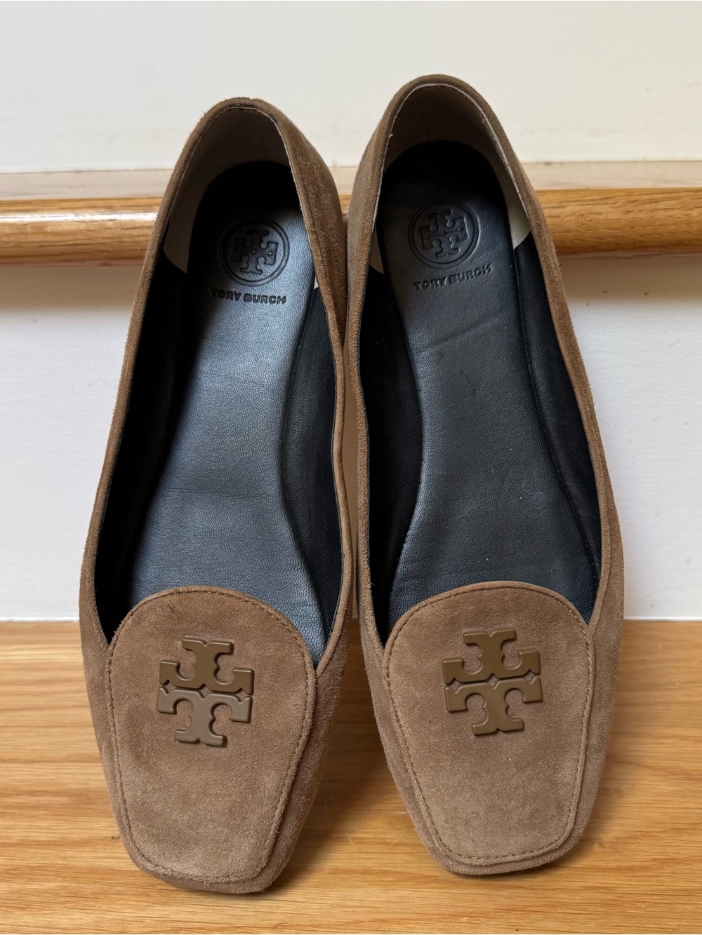 Tory Burch Beige Suede Logo Loafer Flats